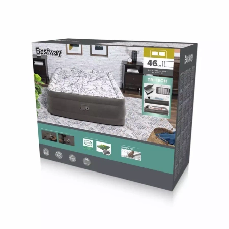 Bestway Dmuchany materac z wbudowaną pompką, 203x152x46 cm