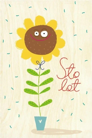 Drewniana kartka urodzinowa - Sto lat, kwiatuszku - Milin