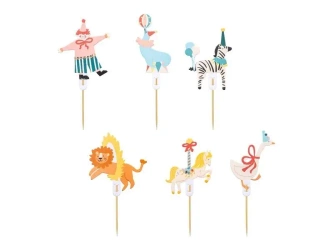 Dekoracje do muffinek Cyrk 9-11,5cm mix 6szt - PartyDeco