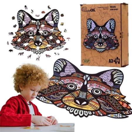 Puzzle drewniane eko 130 Wesoły szop pracz A3 - PuzzleOK