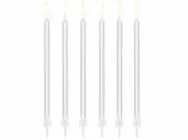 Świeczki urodzinowe gładkie biały 14cm 12szt - PartyDeco