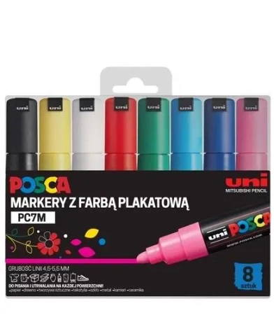 Markery plakatowe PC-7M 8 kolorów POSCA UNI - Uni Mitsubishi Pencil