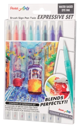 Pisaki pędzelkowe Brush SESW30-ST8LSPL 8 kolorów - PENTEL