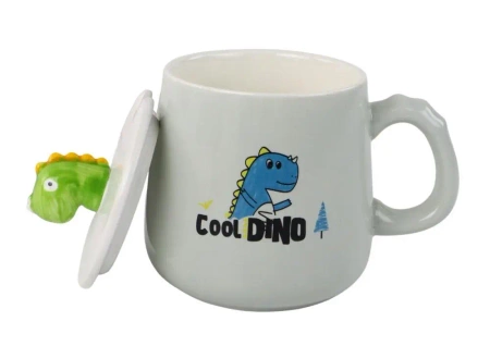 Kubek Dinozaur niebieski łyżeczka przykrywka 350ml - Leantoys