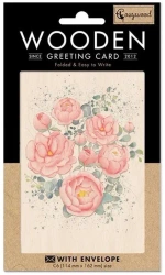 Karnet drewniany C6 + koperta Różowe piwonie - Cozywood