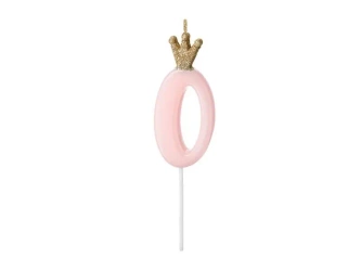 Świeczka urodzinowa 0 jasny różowy 9.5cm - PartyDeco