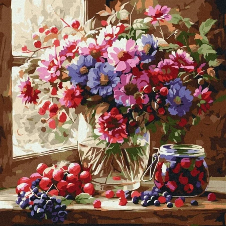 Malowanie po numerach - Bukiet i owoce 40x40cm - Ideyka