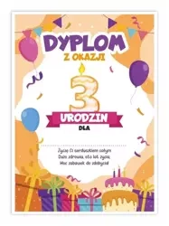 Dyplom A5 urodzinowy - trzecie urodziny 5szt - LearnHow