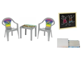 Stolik i dwa krzesła + tablica pastel szary - 3toysm