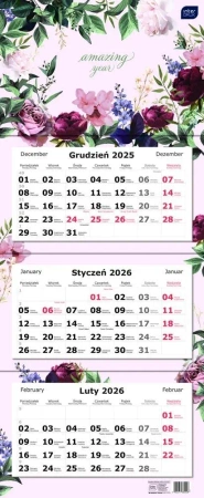 Kalendarz 2026 trójdzielny 82,5x34cm Kwiaty - INTERDRUK