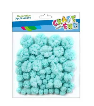 Pompony dekoracyjne niebieskie 60szt - Craft with Fun