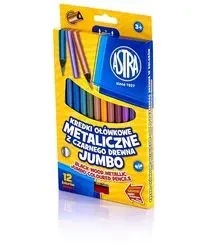 Kredki ołówkowe metaliczne Jumbo z czarnego drewna 12 kolorów - Astra