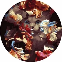 Malowanie po numerach okrągłe - Kot w rybkach 40cm - Twoje Hobby