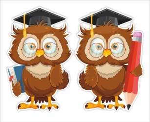 Dekoracje okienne szkoła -Sowy w biretach 2szt - LearnHow