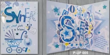 Karnet Przestrzenny B6 Narodziny chłopiec wózek - Panorama