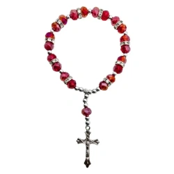 Różaniec kryształ czerwony z krzyżykiem - Art Sacrum