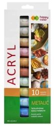 Farba akrylowa 12 ml 10 kol metaliczne HAPPY COLOR - GDD