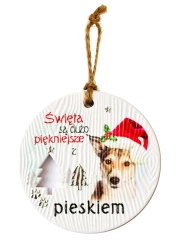 Zawieszka ceramiczna Boże Narodzenie piesek - Kukartka