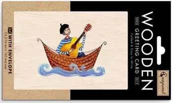 Karnet drewniany C6 + koperta Mężczyzna w łódce - Cozywood