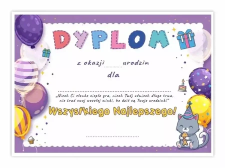 Dyplom A5 urodzinowy - Balony 5szt - LearnHow