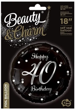 Balon foliowy, Happy 40 Birthday, czarny 45cm - Godan