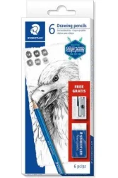 Ołówki Staedtler Mars Lumograph 6 sztuk, 6 grubości z gumką i temperówką - Staedtler