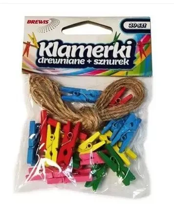 Klamerki + sznurek kolorowe 20szt - Brewis