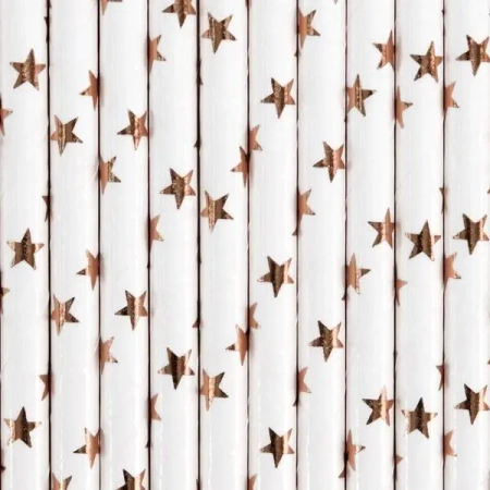Słomki papierowe jasne różowe złoto 19.5cm 10szt - PartyDeco