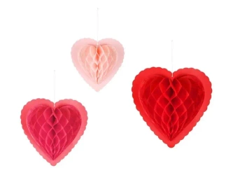 Dekoracje papierowe honeycomb Serca 20-30cm 3szt - PartyDeco