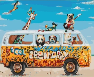 Malowanie po numerach 40x50cm Zwierzątka w busie - Koh-I-Noor