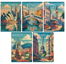 Zeszyt A5/60K kratka z margines Retro City (10szt) - HERLITZ