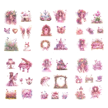 Naklejki połyskujące PET - Wróżki pink 6ark - Dalprint dpCraft