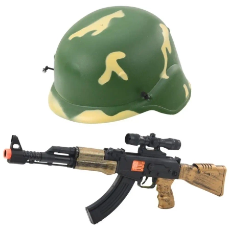 Zestaw militarny karabin + hełm - Leantoys