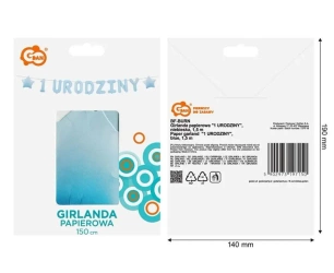 Girlanda papierowa 1 urodziny niebieska 1,8m - Godan