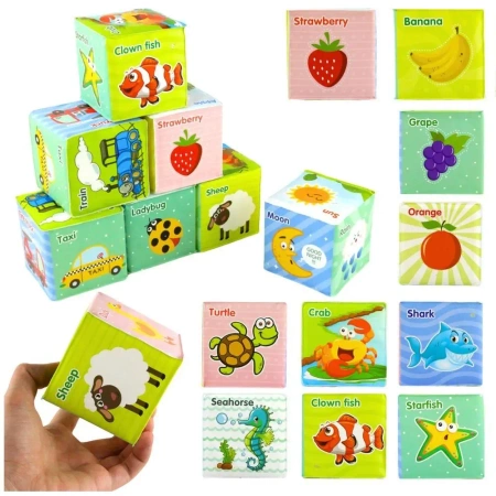 Klocki edukacyjne kostki zwierzęta 8el - Leantoys