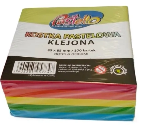 Kostka klejona 85x85mm 370 kartek kolorowa - Alfa Pastello