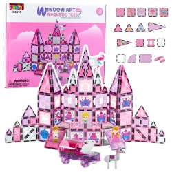 Klocki magnetyczne witraże różowe 126el - Leantoys