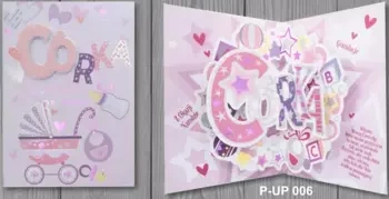 Karnet Przestrzenny B6 Narodziny dziewczynka wózek - Panorama