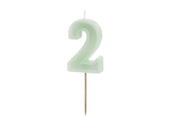 Świeczka urodzinowa 2 zielona 6cm - PartyDeco