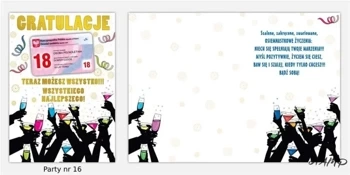 Karnet Party naklejany B6+koperta Urodziny 18 wz16 - Stamp