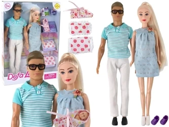 Lalka rodzina chłopak dziewczyna blond włosy ciąża - Leantoys