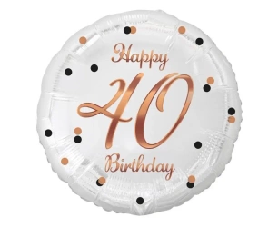 Balon foliowy Happy 40 Birthday biały 45cm - Godan