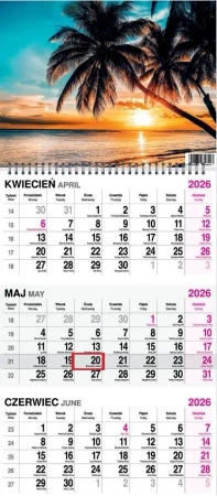 Kalendarz 2026 trójdzielny na spirali Palma - O-press