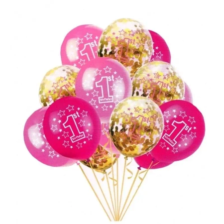Balony 1st Birthday różowe 12szt - GoParty