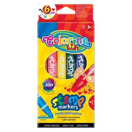Flamastry Colorino Kids dwustronne z pieczątkami 6 kolorów - PATIO