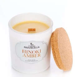 Świeczka sojowa Hinoki Amber biała 135g - Pavoncella