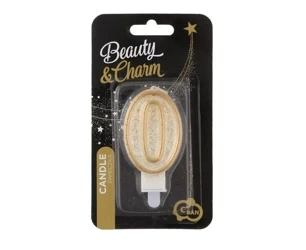 Świeczka cyfra 0 urodziny, złoty kontur - Godan