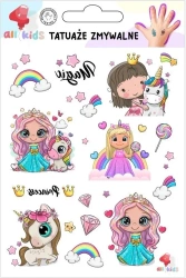 Tatuaże zmywalne dla dzieci Księżniczki jednorożce - All4Kids