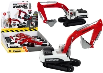 Koparka gąsienicowa biało-czerwona metalowa - Leantoys