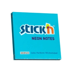 Notes samoprzylepny 76x76 mm niebieski neon 100 sztuk - STICKN